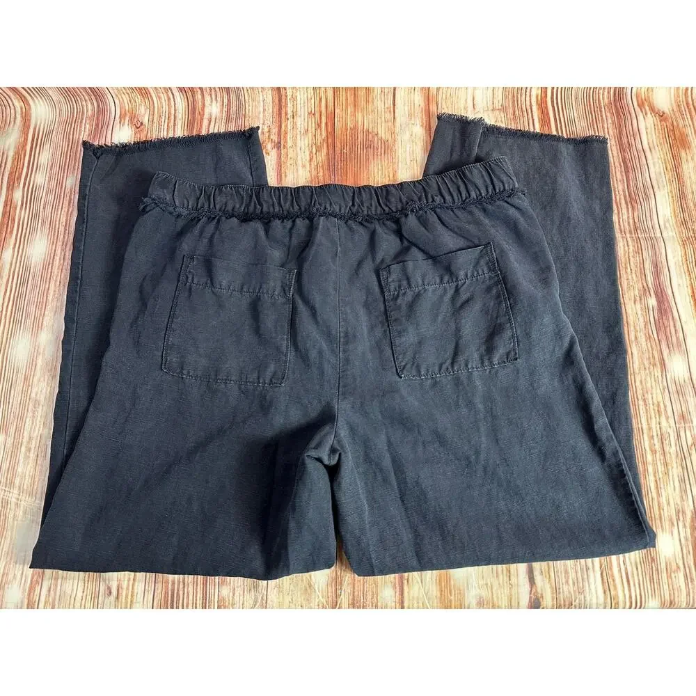 LOFT Size Small Navy Blue Linen Blend Mid Rise Frayed Hem Crop Ankle Pants 33x27 - Picture 4 of 10